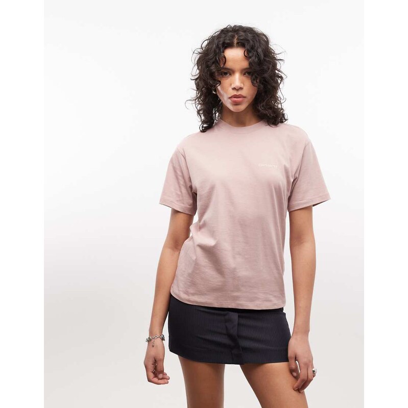 Carhartt WIP embroidered script t-shirt in washed pink 113564337