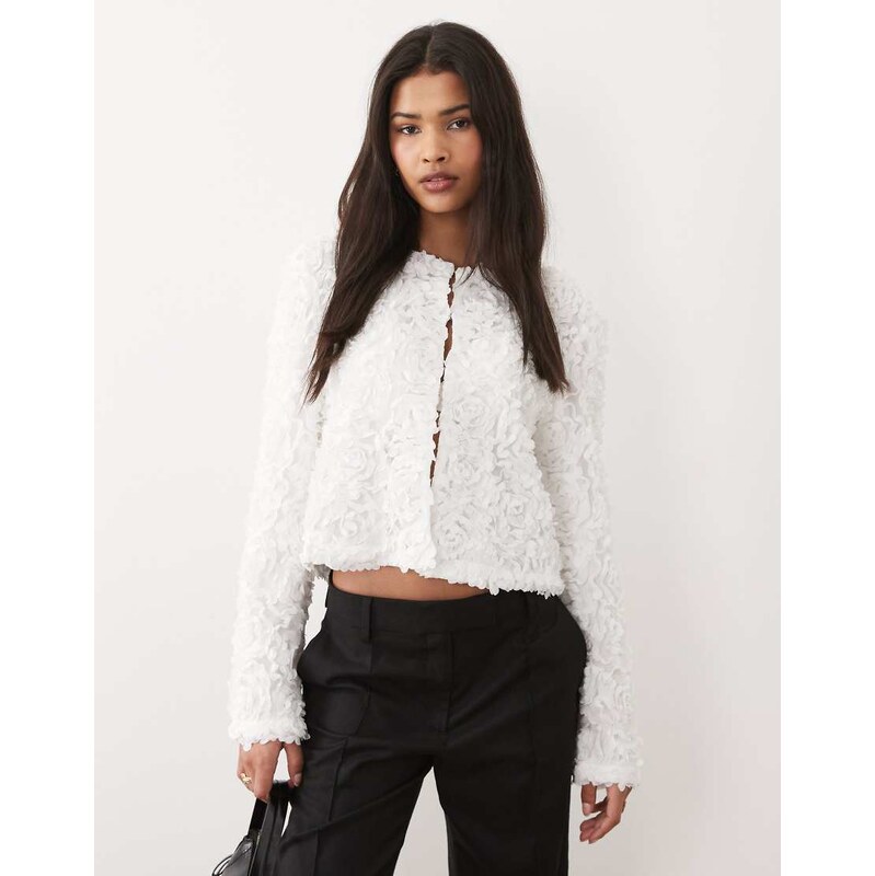 Vila floral jacquard clasp front top in white 115521486