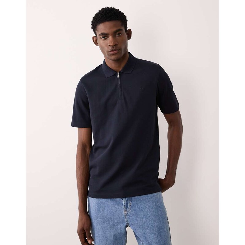 Jack & Jones Premium zip polo top in navy