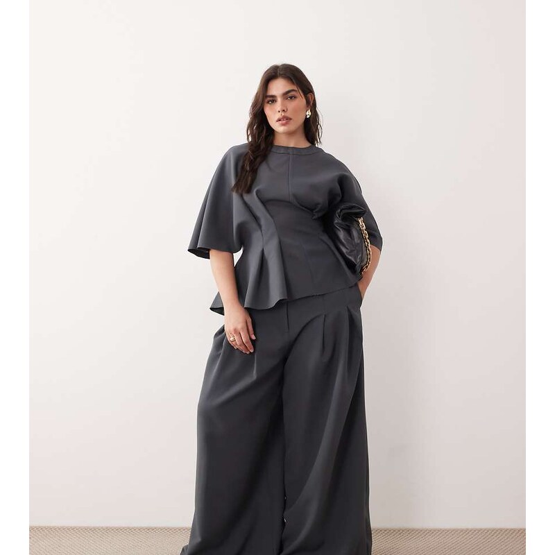 ARRANGE Curve pleat waist tailored wide leg trouser co-ord in
