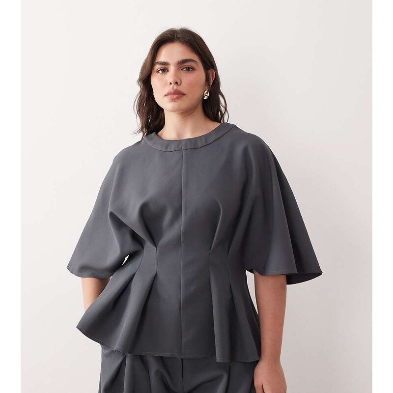 ARRANGE Curve pleat waist short sleeve top co-ord in charcoal-Grey 115521948
