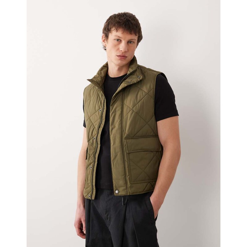 Mango padded gillet with front pockets in khaki-Green