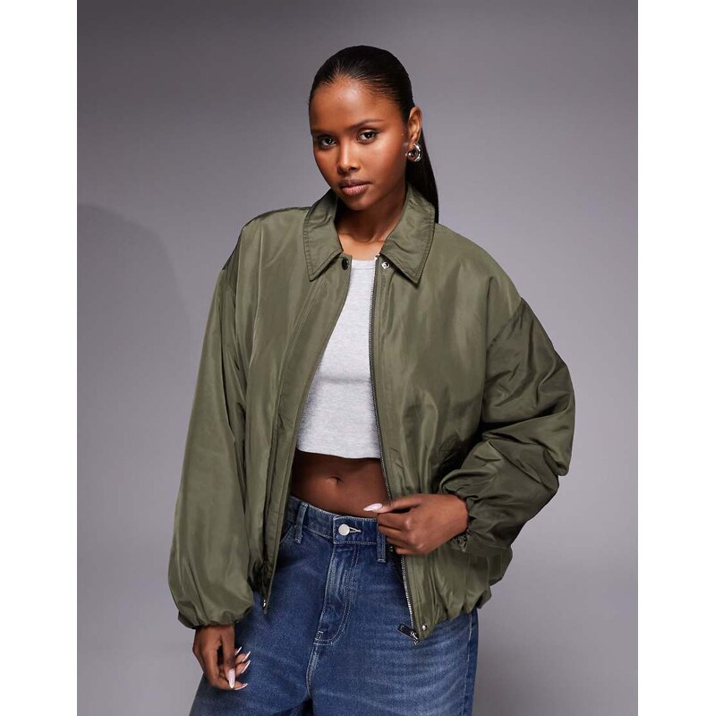 River island bubble hem tech jacket in khaki-Green 113564397