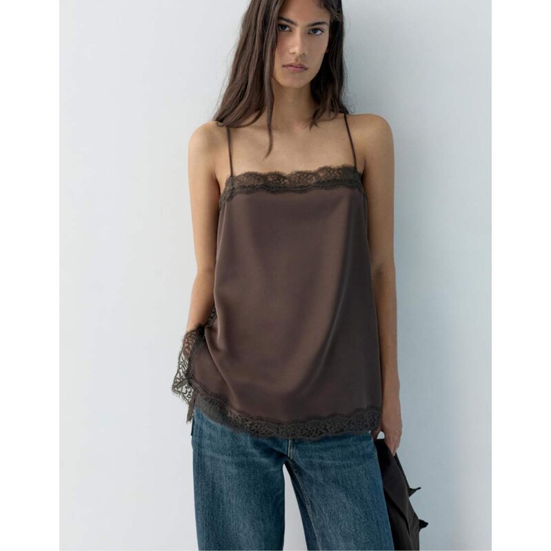 Pull&Bear Strappy camisole top in brown 113575062