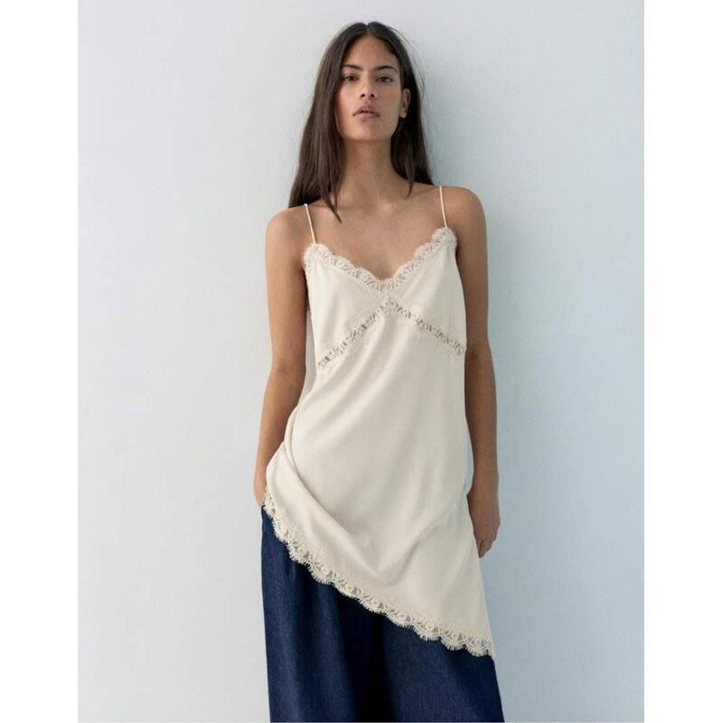 Pull&Bear Asymmetric camisole top in champagne-Gold 113653568
