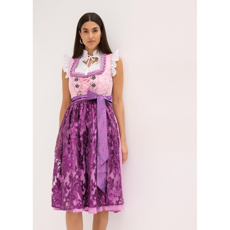 bonprix Kroj ve stylu dirndl a zástěra (2dílná souprava) fialová Žena 107770428