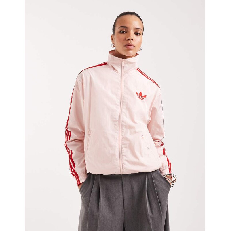 adidas Originals Firebird loose nylon track top in pink and red 113574905