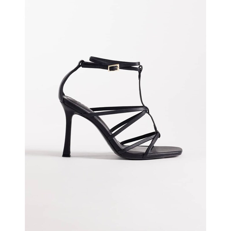ASOS DESIGN Natalia caged T bar high heel sandals in black