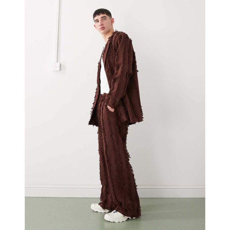 Reclaimed Vintage tailored trousers in brown with fraying