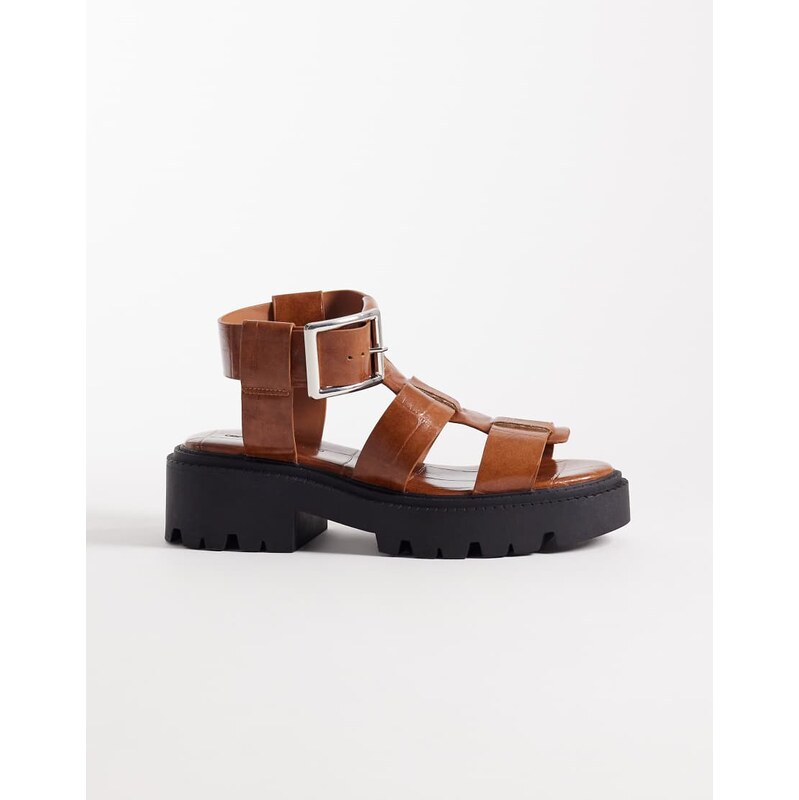 ASOS DESIGN Freddy fisherman chunky heeled sandal in tan-Brown