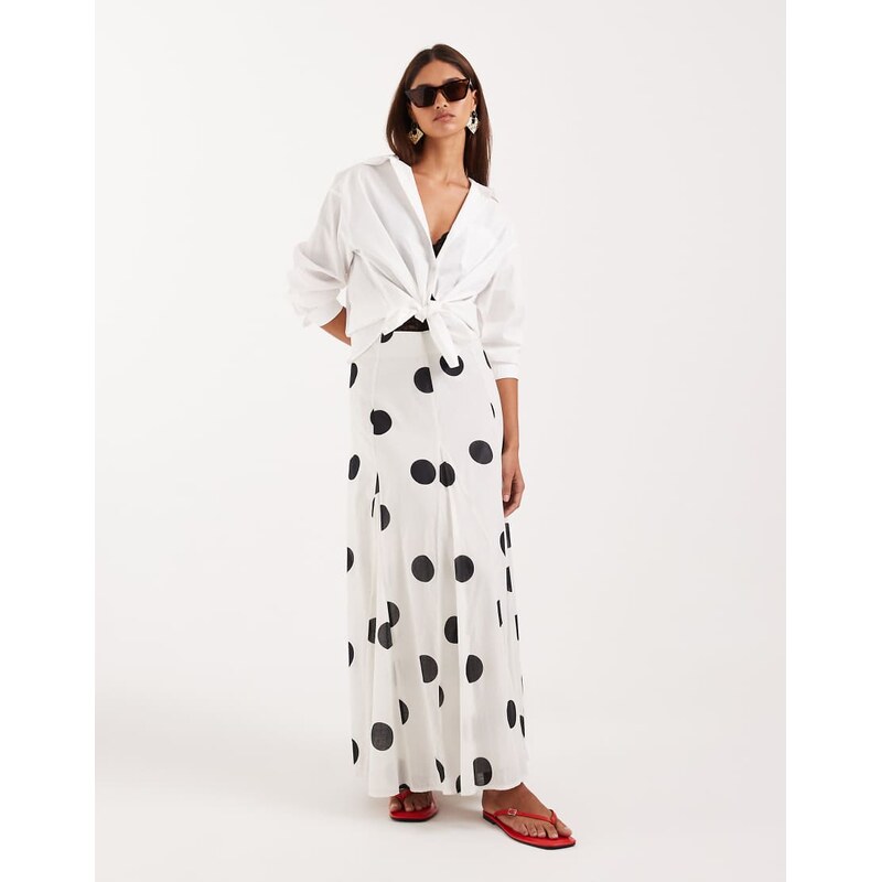 ASOS DESIGN cotton godet maxi skirt in polka dot print - MULTI