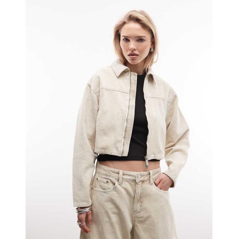 Liquor N Poker boxy cord contrast collar jacket co-ord in acid