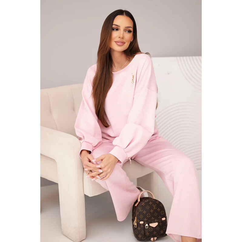 K-Fashion Dámský komplet máslová mikina s broží a kalhoty s