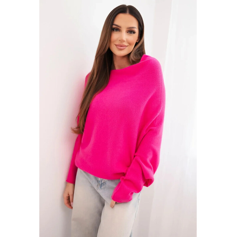 K-Fashion Svetr dámský viskózový asymetrický typu netopýr fuchsie 113565237