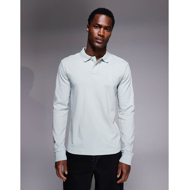 BOSS Orange passerby tonal logo long sleeve pique polo in light