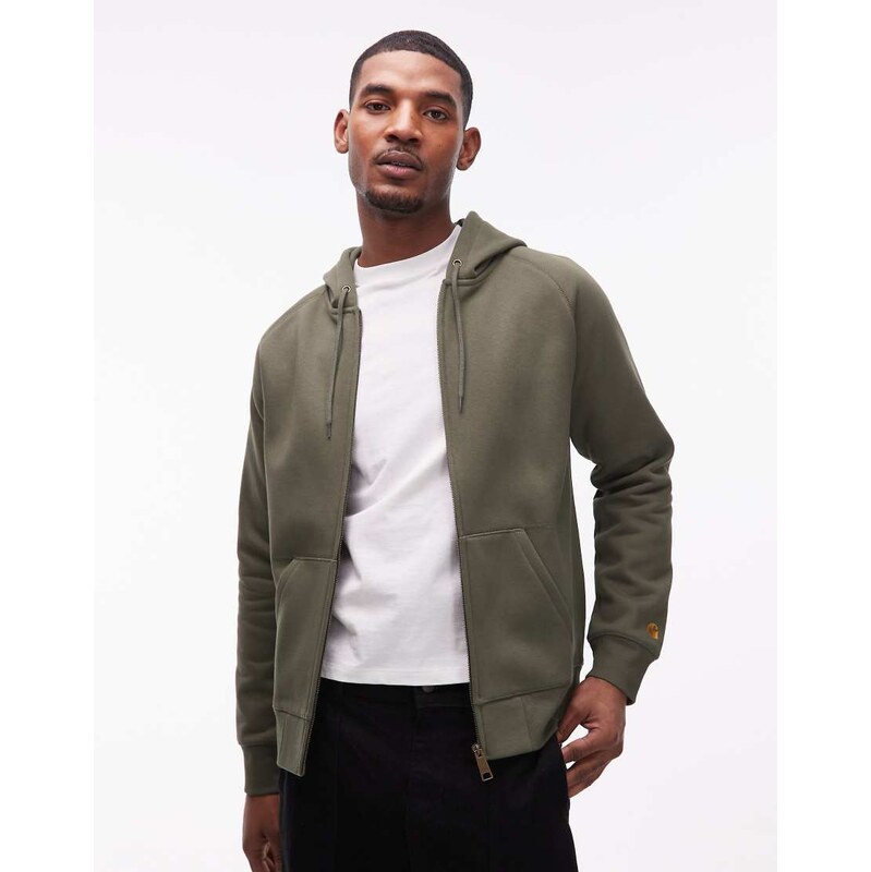 Carhartt WIP chase zip through hoodie in khaki-Green
