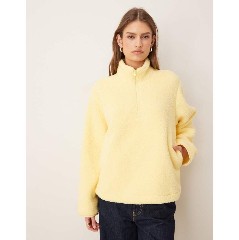 JJXX half zip teddy jacket in butter yellow 115521725