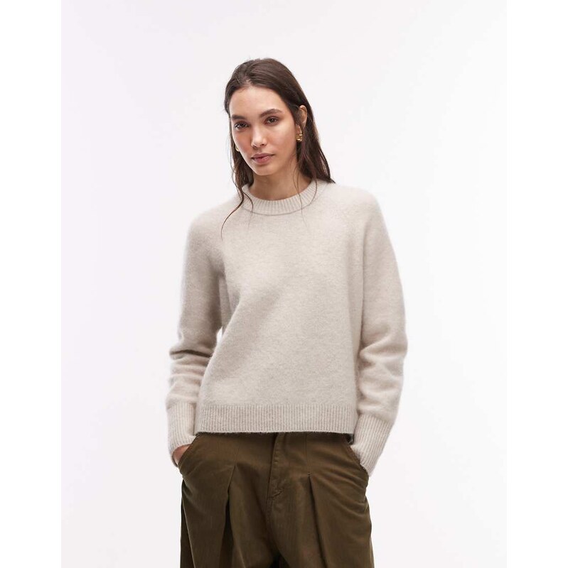 ARKET alpaca wool blend crew neck jumper in off white-Brown 113575019