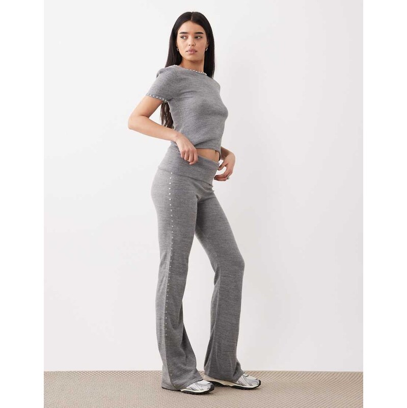 Mango Studis knitted fold over trouser with studs co-ord in grey