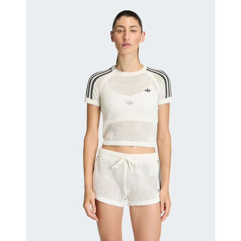 adidas Originals Knitted crochet cali tee in off white 115496297
