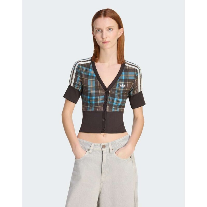 adidas Originals Checked v-neck shirt with buttons in multicolor