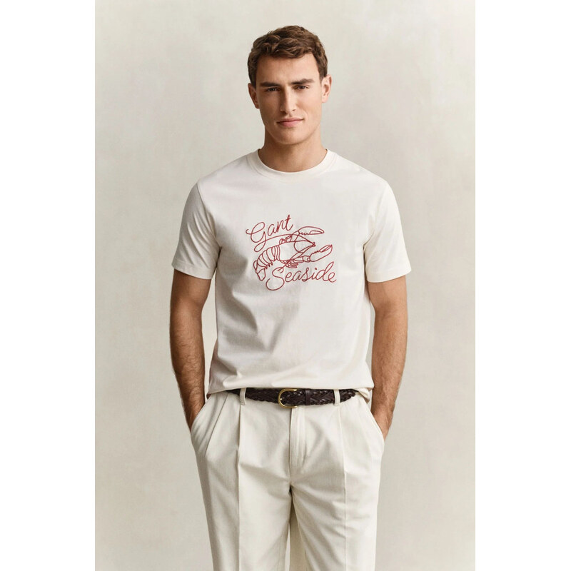TRIČKO GANT EMBROIDERED SS TSHIRT CREAM