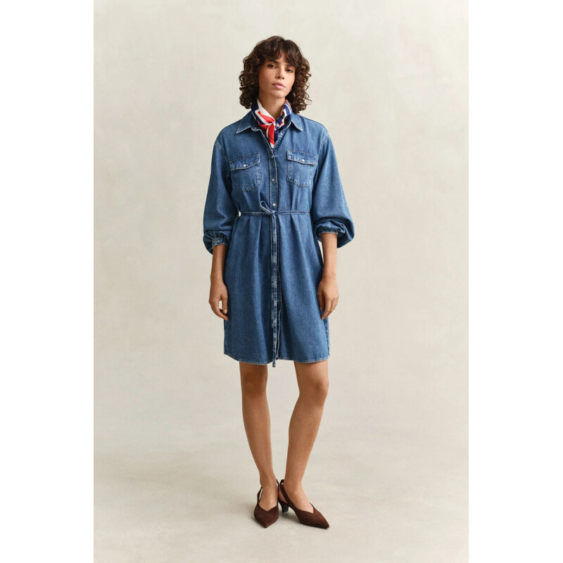 ŠATY GANT DENIM VOLUME SLEEVE SHIRT DRESS MID BLUE ARCHIVE