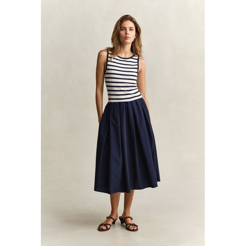 ŠATY GANT JERSEY WOVEN COMBO DRESS EVENING BLUE