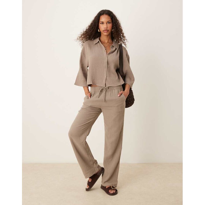 JDY wide leg cheesecloth trousers co-ord in light brown 105260315