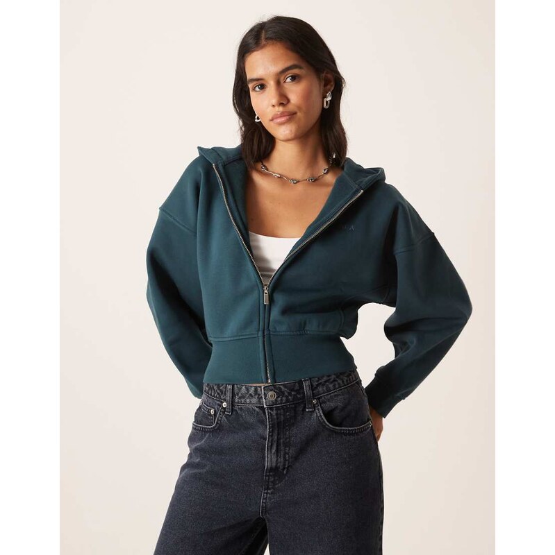 TALA cocoon zip through hoodie in deep teal - BROWN 113745728