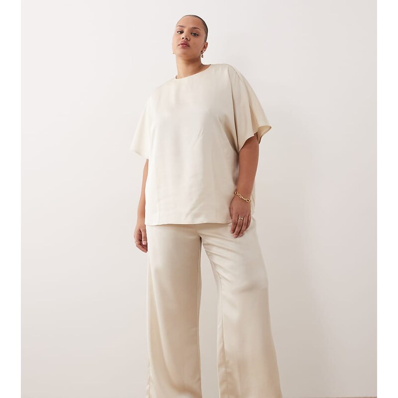 Pretty Lavish Curve satin wide leg tie waist trouser co-ord in