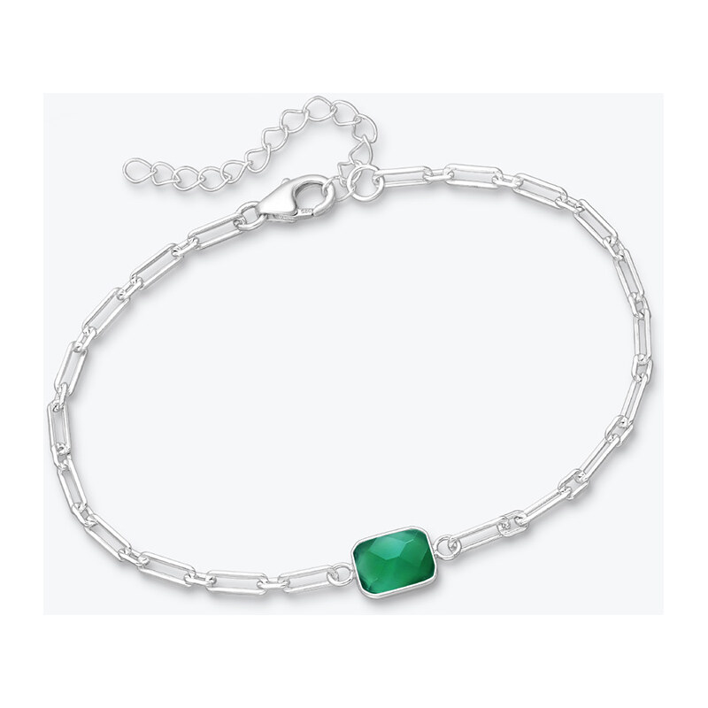Estemia Stříbrný řetízkový náramek s broušeným zeleným onyxem - Ag925 113574240