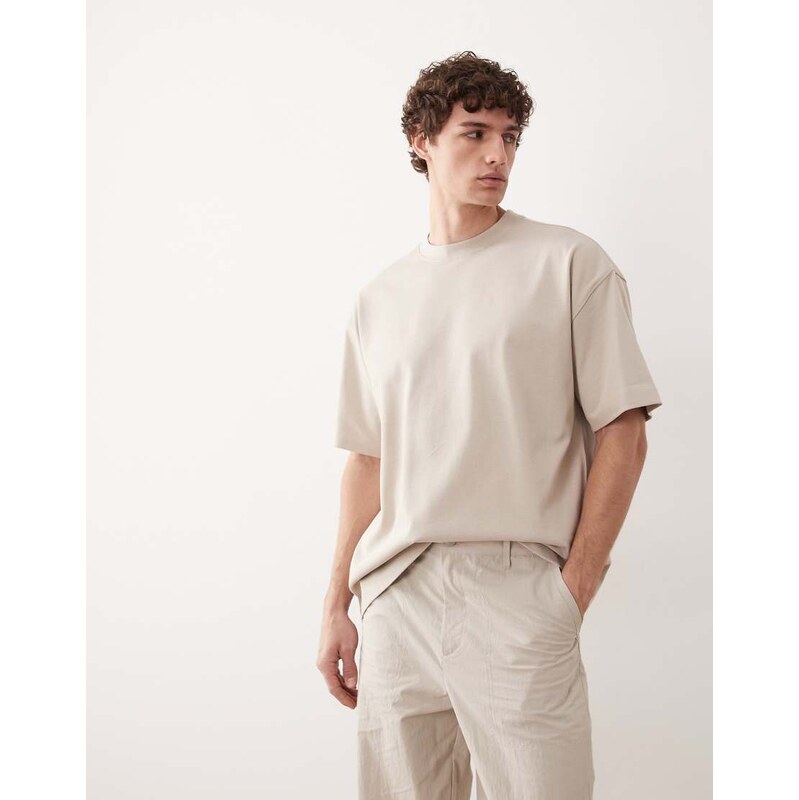 ASOS COLLECTIVE super heavyweight t-shirt in beige-Neutral