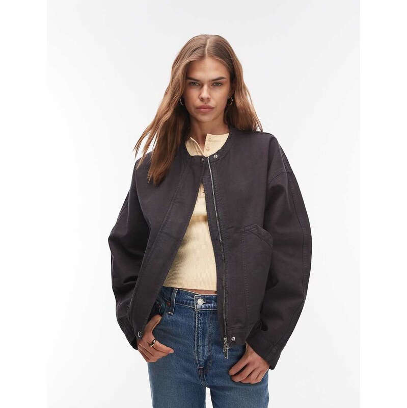 ARKET washed cotton bomber in black 113575034