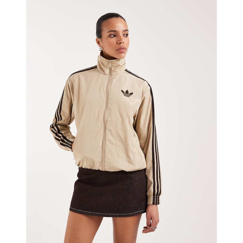 adidas Originals Firebird loose nylon track top in light khaki and 113574907