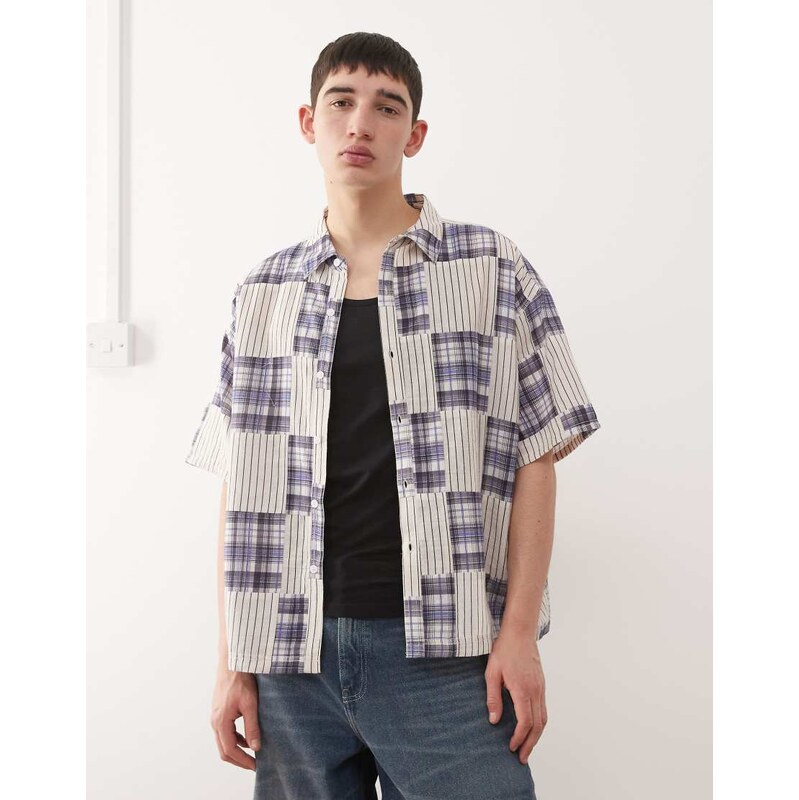Reclaimed Vintage short sleeve boxy shirt with spliced stripe