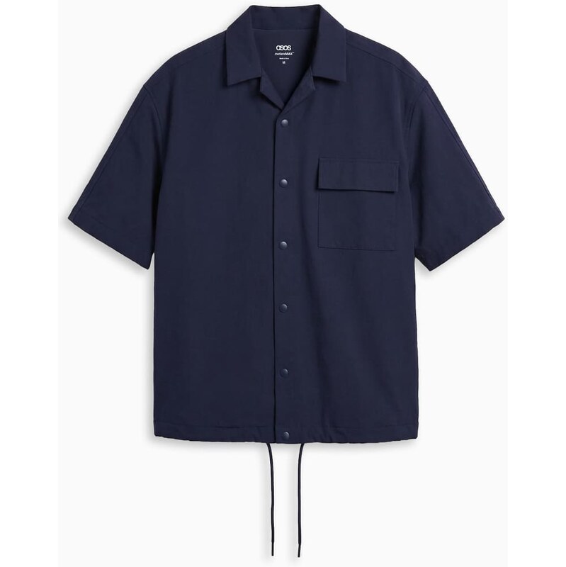 ASOS DESIGN motionMAX oversized four way stretch shirt in navy