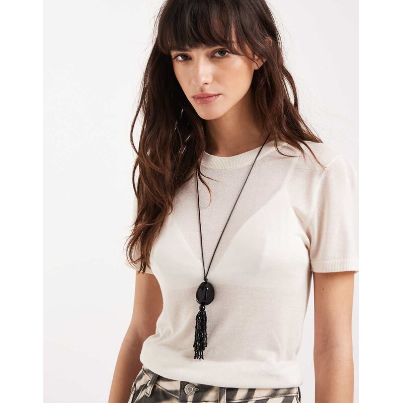 ASOS DESIGN long corded necklace with tassel pendant in black
