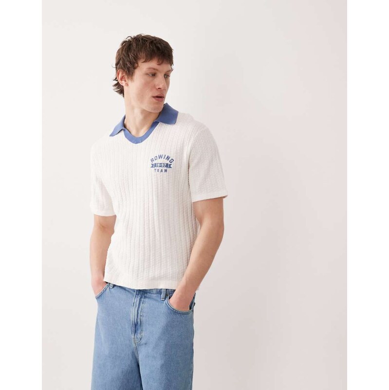Abercrombie & Fitch contrast collar knit polo in white 113575036