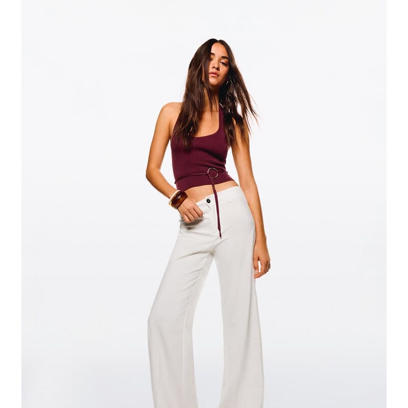 Bershka Tall wide-leg trousers in white
