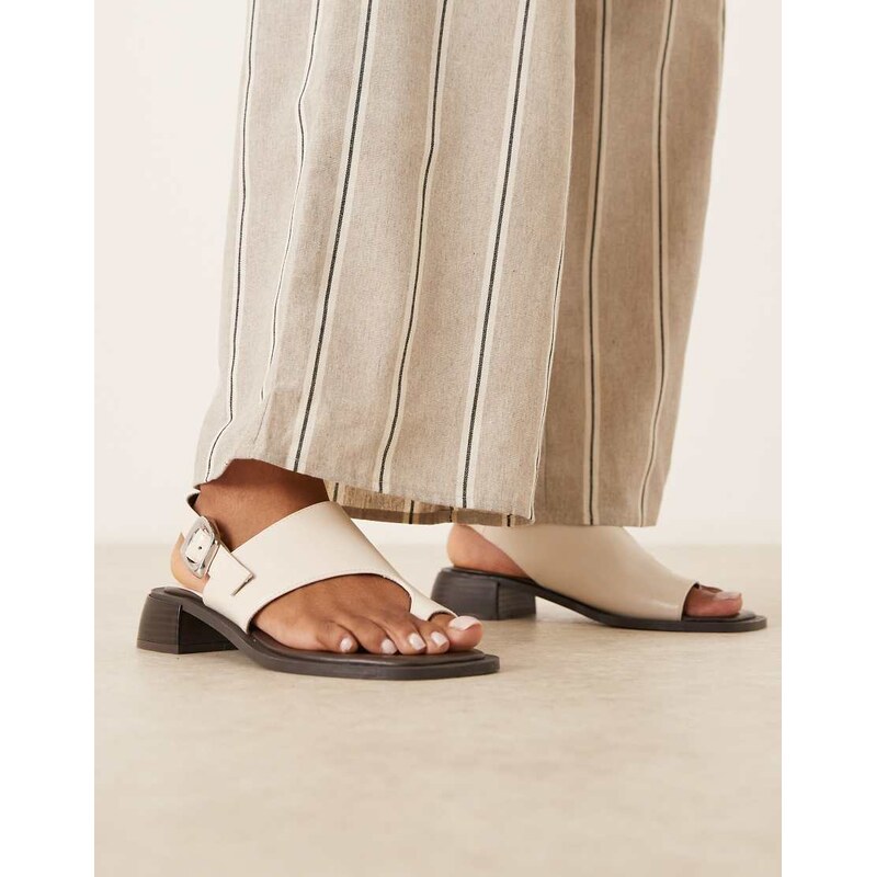 ASOS DESIGN Farrow asymmetric toe loop heeled sandal in beige-Neutral 114263556