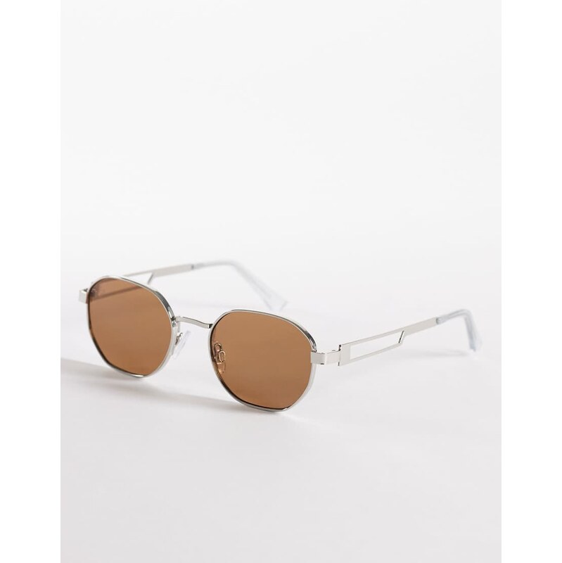 Jeepers Peepers round metal sunglasses in silver with brown lens