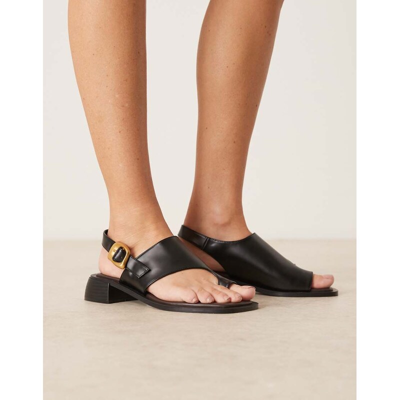 ASOS DESIGN Farrow asymmetric toe loop heeled sandal in black