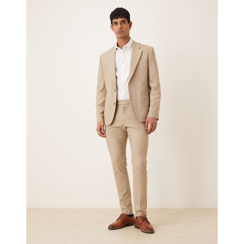 ASOS DESIGN skinny suit trousers in stone microtexture-Neutral