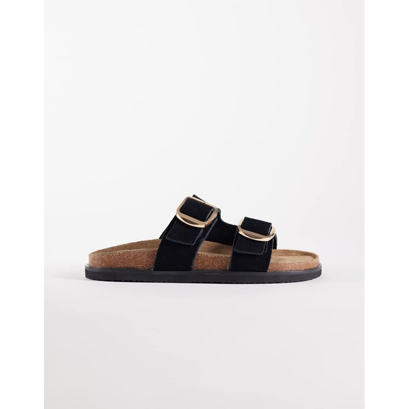 New Look double buckle leather sandal in black