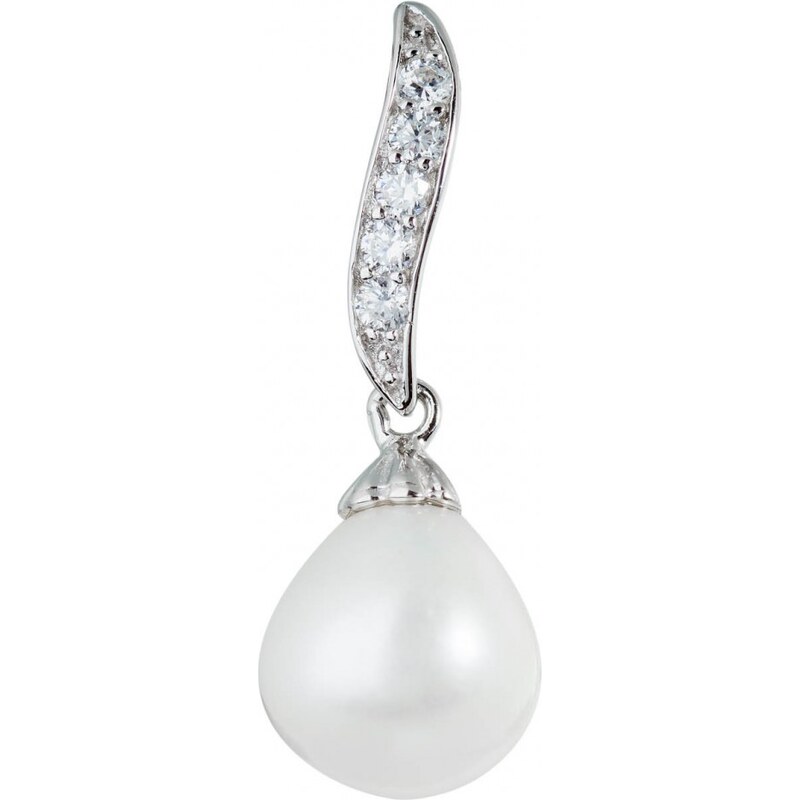 Meucci Stříbrný přívěs s perlou a vlnkou se zirkony
