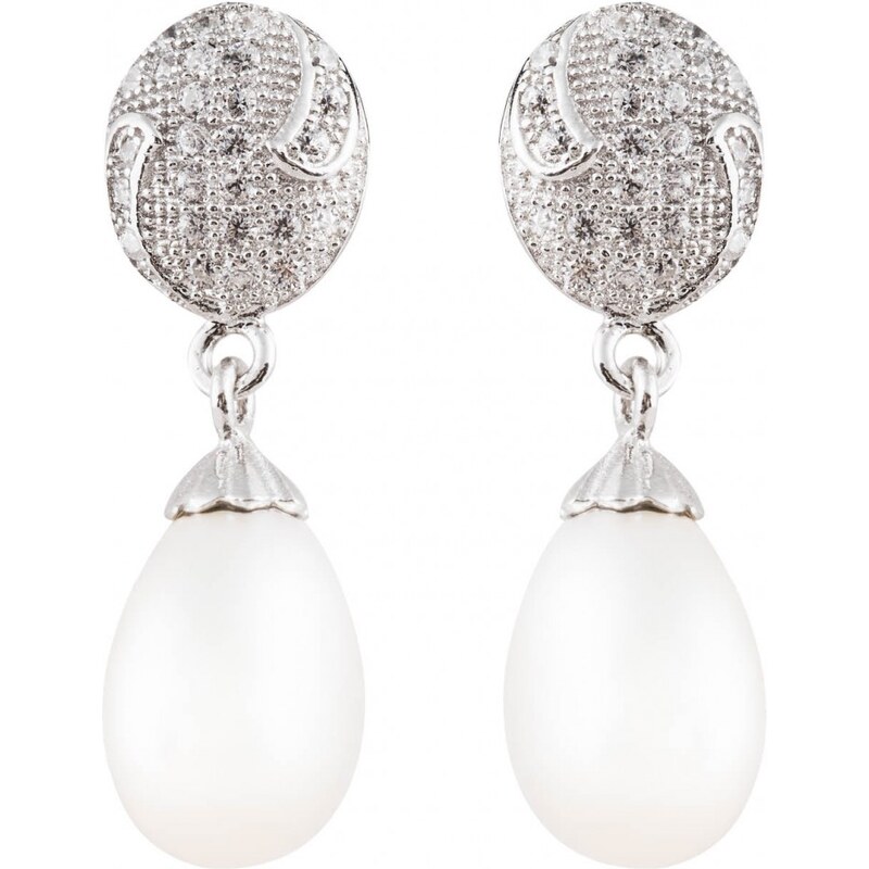 Meucci Moderní stříbrné visací náušnice s perlou a mikrozirkony
