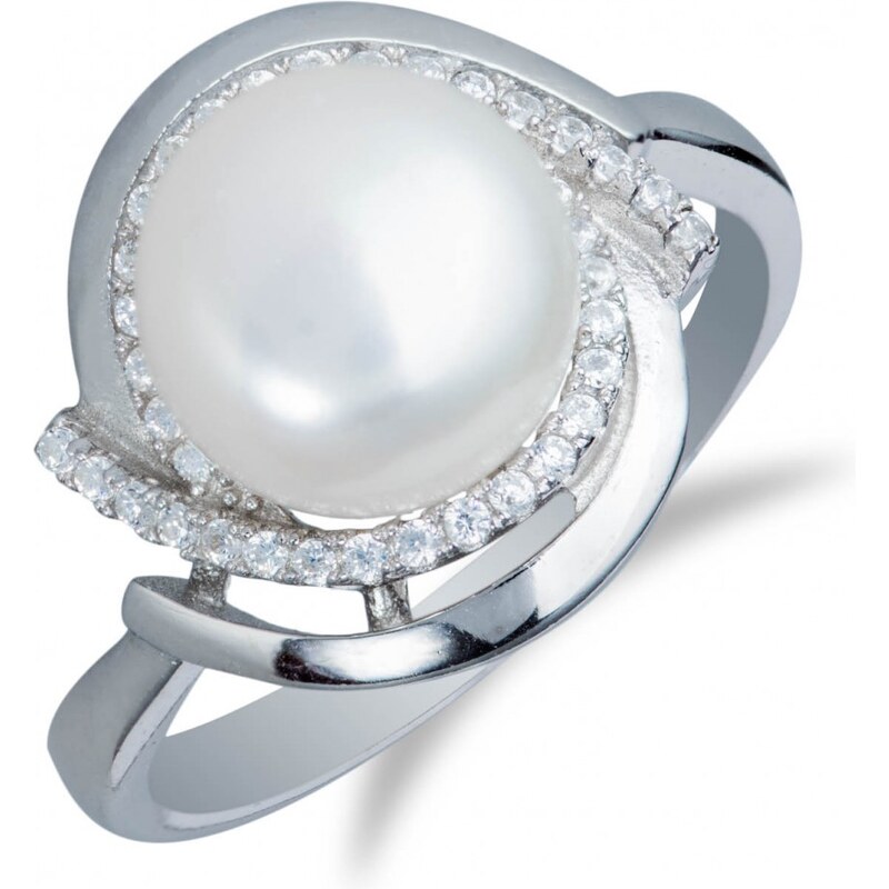 Meucci Stylový stříbrný prsten s perlou a zirkony
