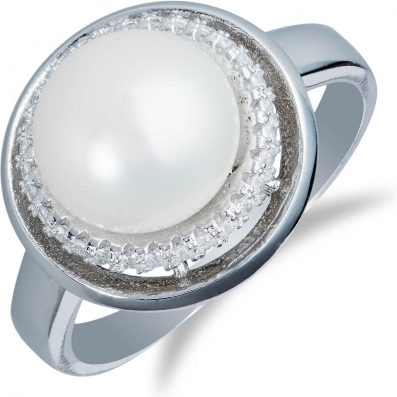 Meucci Stříbrný prsten s velkou perlou a zirkony