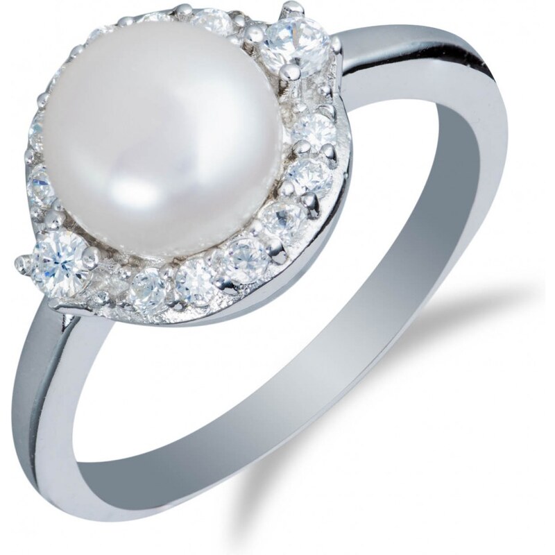 Meucci Stříbrný prsten s perlou a zirkony